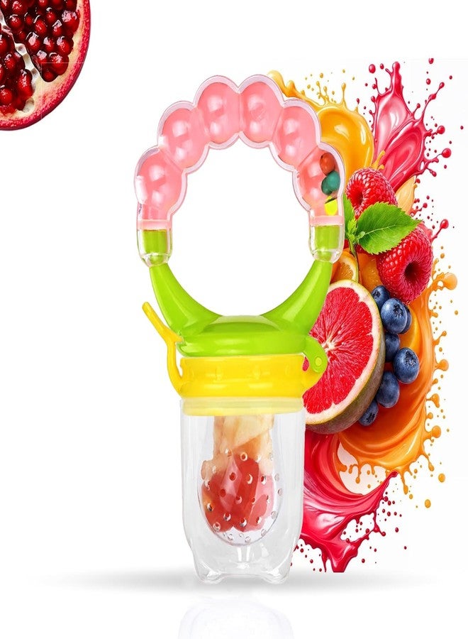 Fimalia Silicone Food/Fruit Nibbler with Extra Mesh, Soft Pacifier/Feeder, Teether for Infant Baby, Infant,BPA Free (Multicolor) (Rattle) - Image 1