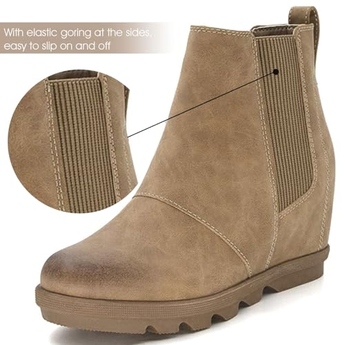 Athlefit Women's Wedge Boots Comfortable Ankle Wedge Khaki Booties Size 8 - Image 3