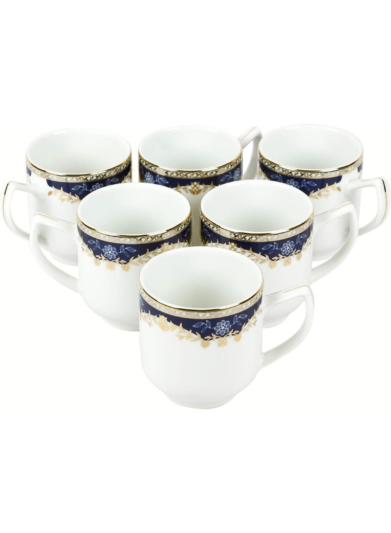 Peggy Oliver Aurora Collection Set of 6 Coffee Mugs (200ml) | Elegant Floral Pattern In Royal Blue with Real Gold Plated Premium Porcelain | Elegant Set for Serving & Gifting - Image 1