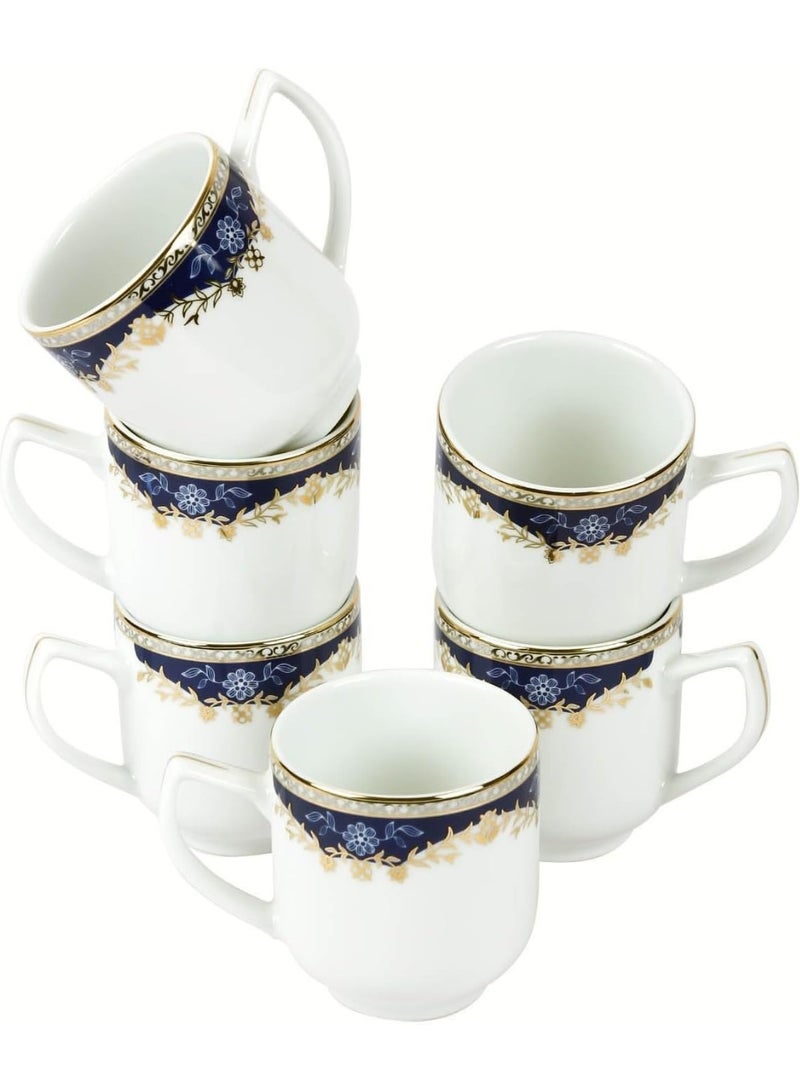 Peggy Oliver Aurora Collection Set of 6 Coffee Mugs (200ml) | Elegant Floral Pattern In Royal Blue with Real Gold Plated Premium Porcelain | Elegant Set for Serving & Gifting - Image 2