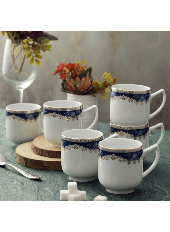 Peggy Oliver Aurora Collection Set of 6 Coffee Mugs (200ml) | Elegant Floral Pattern In Royal Blue with Real Gold Plated Premium Porcelain | Elegant Set for Serving & Gifting - Image 5