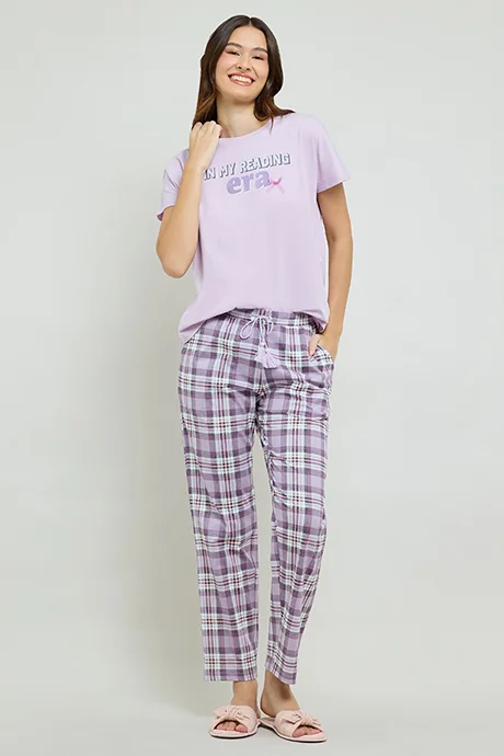 R&B Printed Sleep Top with Crew Neck and Short Sleeves