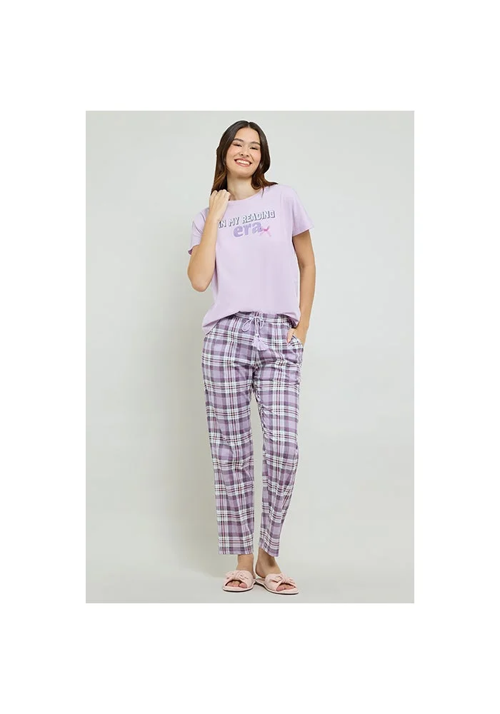 R&b Printed Sleep Top with Crew Neck and Short Sleeves