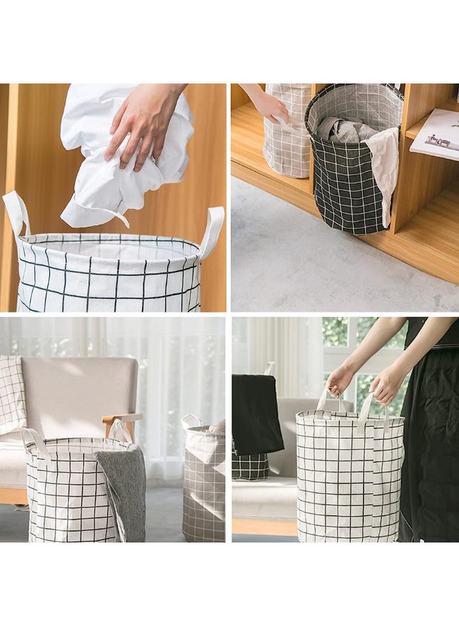 Laundry Basket, 2PCS Waterproof Canvas Fabric Collapsible Laundry Baskets with Handles Dirty Clothes Storage Bin Toy Organizer for Bathroom, Children Bedroom (White & Black Grid) - Image 3