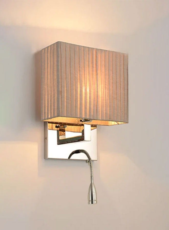 ٍSiera Light Hotel Wall Light with Rectangular Grey Shade, Chrome Frame, Reading Light, and Two Switches BJ047  - Image 1