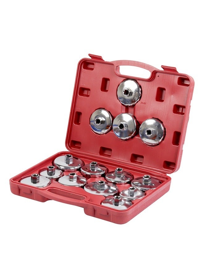 LAWAZIM Oil Filter Wrench -14 Piece Chrome- Nickel Chromium Iron Cap-Style Tool Kit for Oil Filter Removal & Installation for 65-93mm Filters 14P/12R Flutes Square Shank Includes Plastic Carrying Case  - Image 2