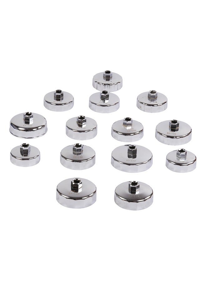 LAWAZIM Oil Filter Wrench -14 Piece Chrome- Nickel Chromium Iron Cap-Style Tool Kit for Oil Filter Removal & Installation for 65-93mm Filters 14P/12R Flutes Square Shank Includes Plastic Carrying Case  - Image 3
