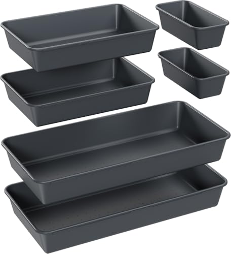 Kutesna 6 PCS Large Drawer Organizer 3 Sizes Plastic Versatile Desk Drawer Organizer Trays Kitchen Drawer Organization and Plastic Storage Bins for Makeup Vanity Kitchen Utensils Office Bathroom - Image 1