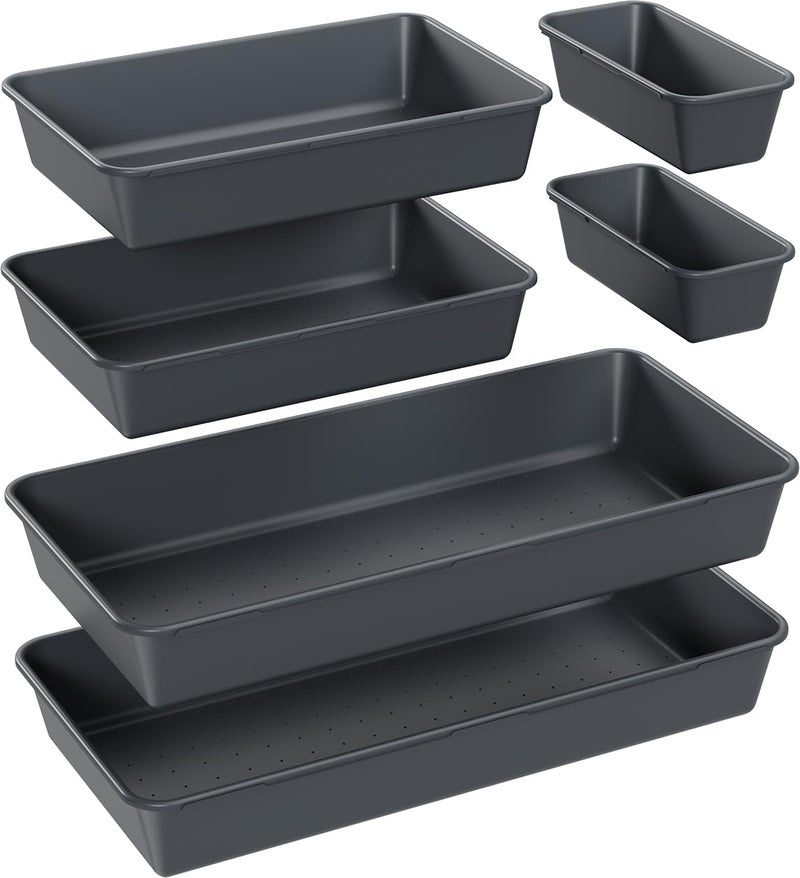 Kutesna 6 PCS Large Drawer Organizer 3 Sizes Plastic Versatile Desk Drawer Organizer Trays Kitchen Drawer Organization and Plastic Storage Bins for Makeup Vanity Kitchen Utensils Office Bathroom - Image 2