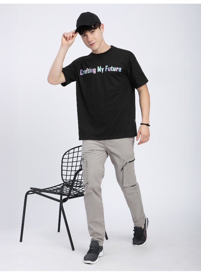Beyoung Black Typography Printed Oversized T-Shirt  - Image 5