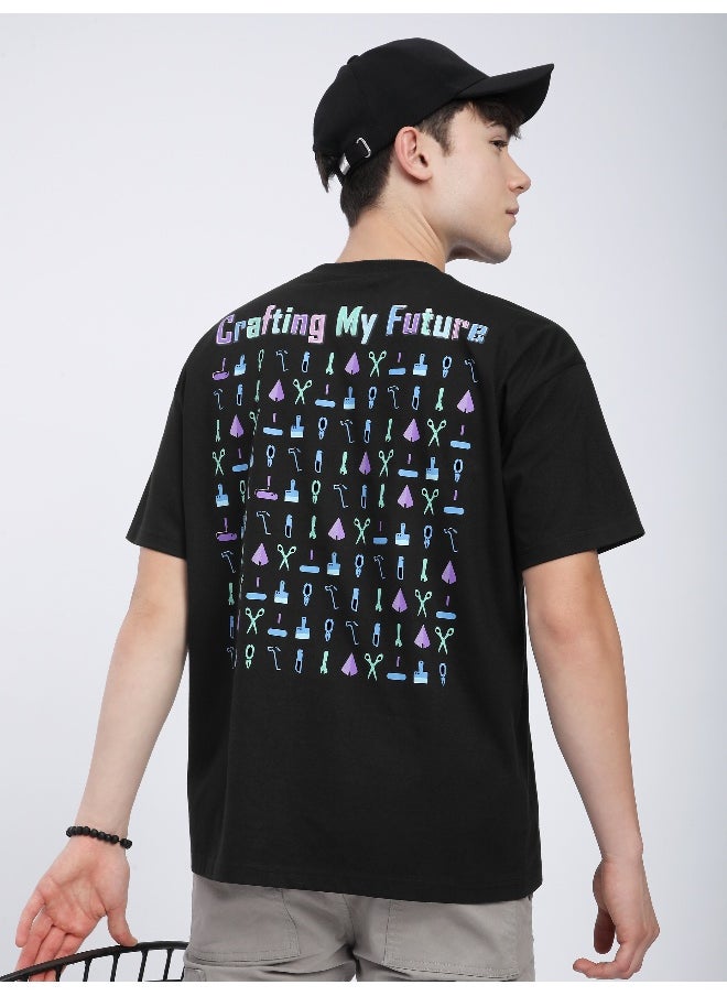 Beyoung Black Typography Printed Oversized T-Shirt  - Image 3