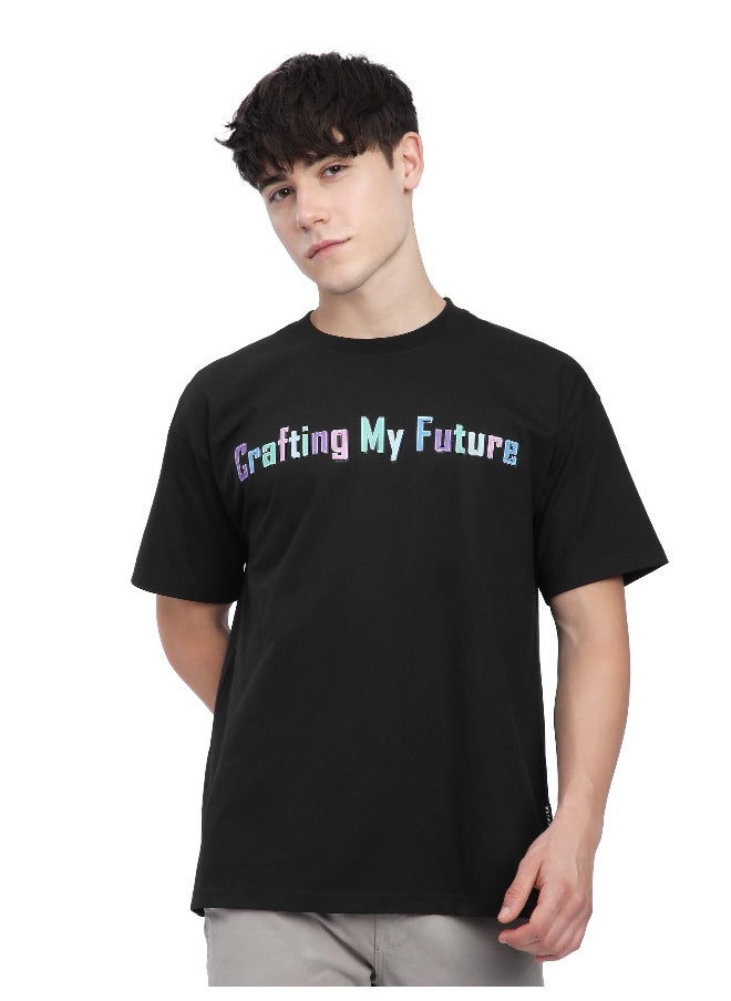 Beyoung Black Typography Printed Oversized T-Shirt  - Image 1