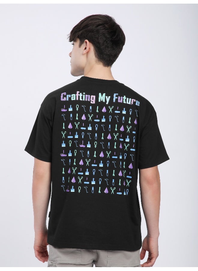 Beyoung Black Typography Printed Oversized T-Shirt  - Image 2