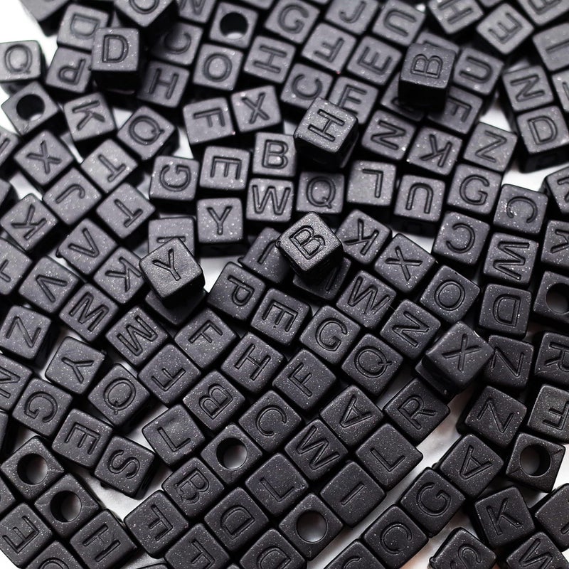 Letter Beads 800pcs Pure Black Matte Letter Cube Beads for DIY Necklace Bracelet 6mm