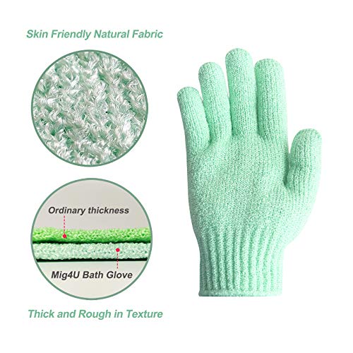 MIG4U Shower Exfoliating Scrub Gloves Medium to Heavy Bathing Gloves Body Wash Dead Skin Removal Deep Cleansing Sponge Loofah for Women and Men 1 Pair light green - Image 2