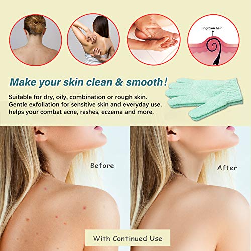 MIG4U Shower Exfoliating Scrub Gloves Medium to Heavy Bathing Gloves Body Wash Dead Skin Removal Deep Cleansing Sponge Loofah for Women and Men 1 Pair light green - Image 3