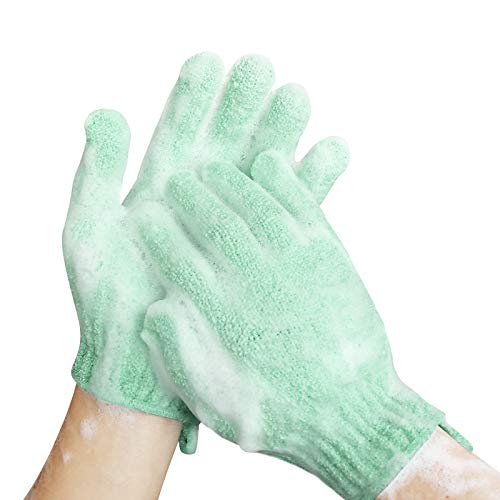 MIG4U Shower Exfoliating Scrub Gloves Medium to Heavy Bathing Gloves Body Wash Dead Skin Removal Deep Cleansing Sponge Loofah for Women and Men 1 Pair light green - Image 1