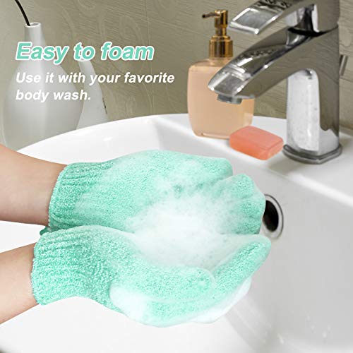 MIG4U Shower Exfoliating Scrub Gloves Medium to Heavy Bathing Gloves Body Wash Dead Skin Removal Deep Cleansing Sponge Loofah for Women and Men 1 Pair light green - Image 5