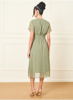Styli Swiss Dobby Self Tie Up A-Line Midi Dress  - Image 4
