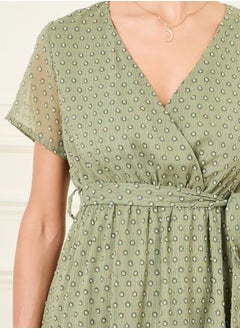 Styli Swiss Dobby Self Tie Up A-Line Midi Dress  - Image 3