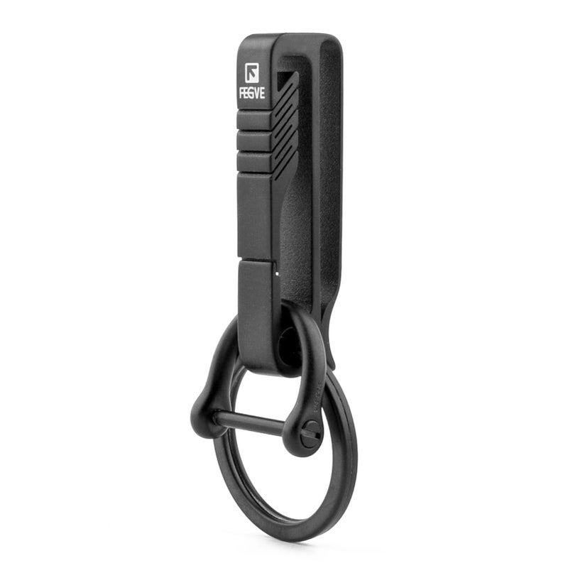 TISUR Belt Loop Keychain Clip, Titanium Carabiner Keychain Key Holder with Detachable Key Ring for Duty Belt, Car Key Chain for Men Women, BK1S+D Ring (Black) - Image 1