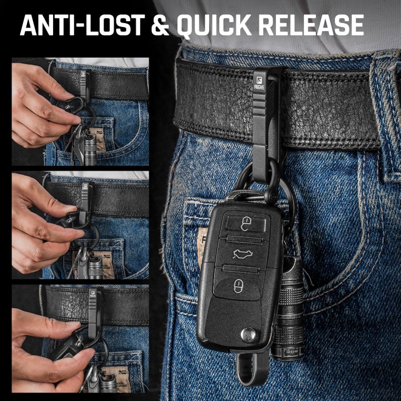 TISUR Belt Loop Keychain Clip, Titanium Carabiner Keychain Key Holder with Detachable Key Ring for Duty Belt, Car Key Chain for Men Women, BK1S+D Ring (Black) - Image 3