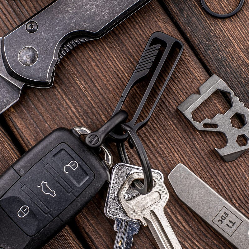 TISUR Belt Loop Keychain Clip, Titanium Carabiner Keychain Key Holder with Detachable Key Ring for Duty Belt, Car Key Chain for Men Women, BK1S+D Ring (Black) - Image 4