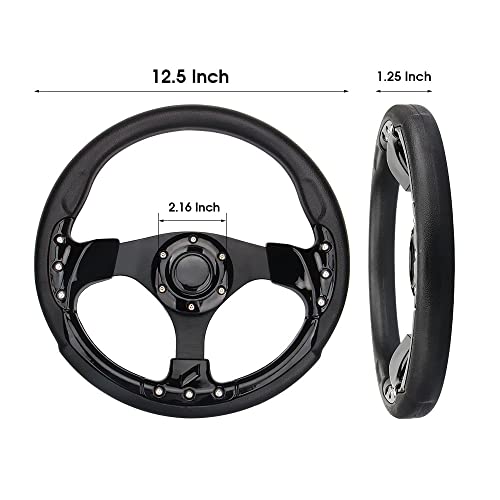 Spaorcco Golf Cart Steering Wheel Universal Design for Most Golf Cart Club Car DS and Precedent 12.5 inch Black EZGO Yamaha Steering Wheel - Image 3