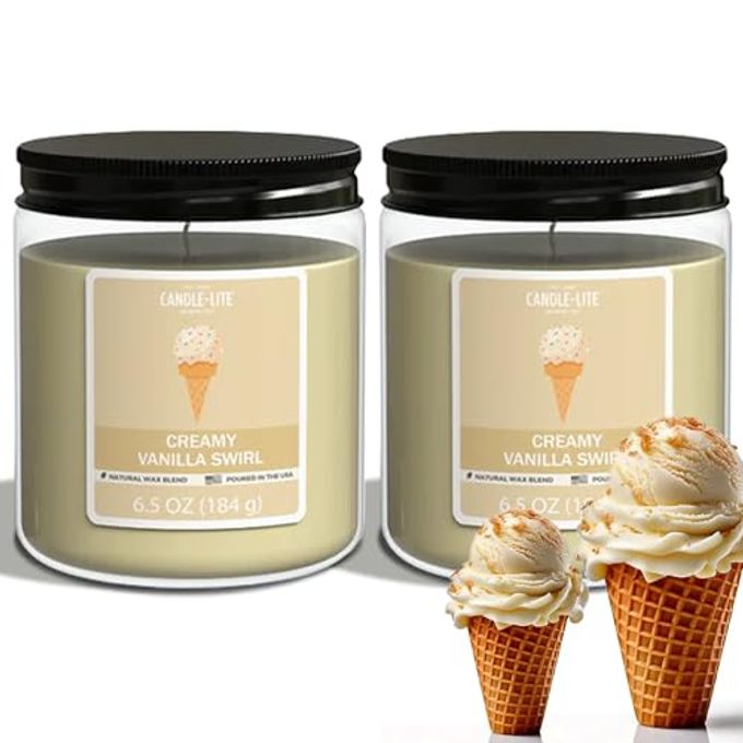 CANDLE-LITE Creamy Vanilla Swirl Scented Candles Set, Aromatherapy, 2 Pack 6.5 oz Single-Wick Jar, 40 Hours of Burn Time, Perfect for Gifting and Celebration (Individual Box) - Image 1