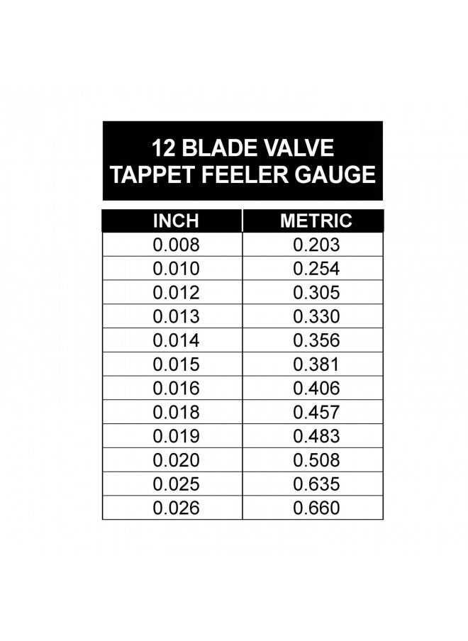 OEMTOOLS 25304 12-Blade Gauge Value Tap Feeler, Motorcycle Feeler Gauge Set, Spark Plug Feeler Gauge, Angled Feeler Gauge Set, Go and No Go Gauges, Valve Tappet Feeler Gauge