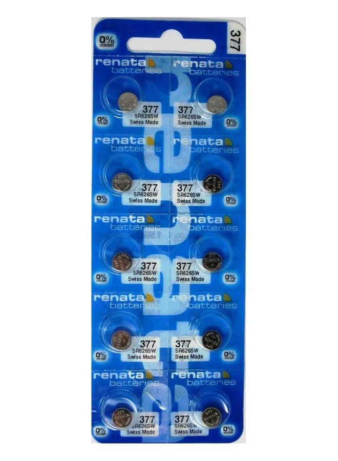 Renata wristwatch battery - Swiss made, 1.55V button cell, Renata Long Life Battery, Strap (10 pcs) 377-3, SR626SW