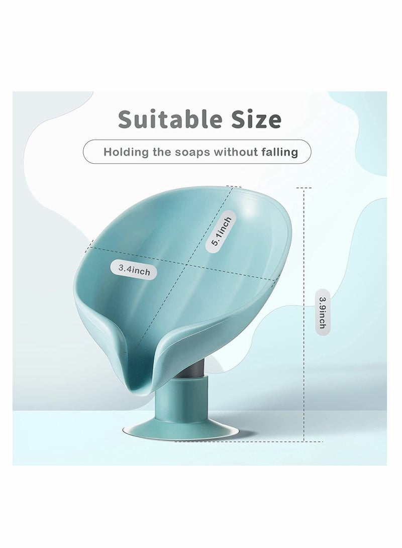 Leaf Shape Soap Dish with Suction Cup, Self Draining Bar Soap Holder for Shower and Kitchen, Easy to Clean Design in Light Blue and Gray - Image 2
