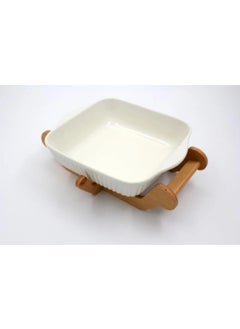 Devigo Porcelain Oven Bowl with Wooden Stand - Salad Bowl with Wooden Stand  - Image 1