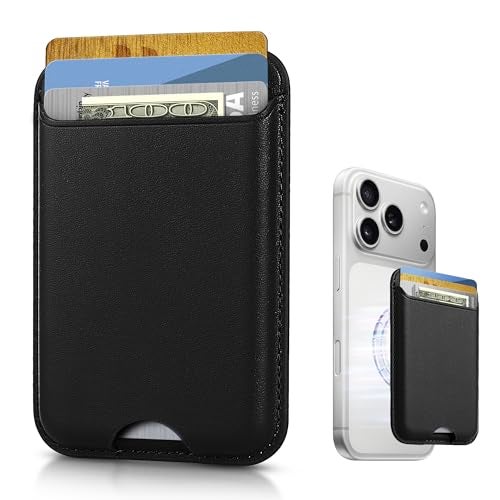 KPNEOL Magnetic Mag-safe Wallet Cell Phone Card Holder for Phone Case with Mag-Safe, Stronger Magnetic RFID Leather Phone Wallet Stick on for iPhone 17/16/15/14/13/12 Series, Black Color - Image 1