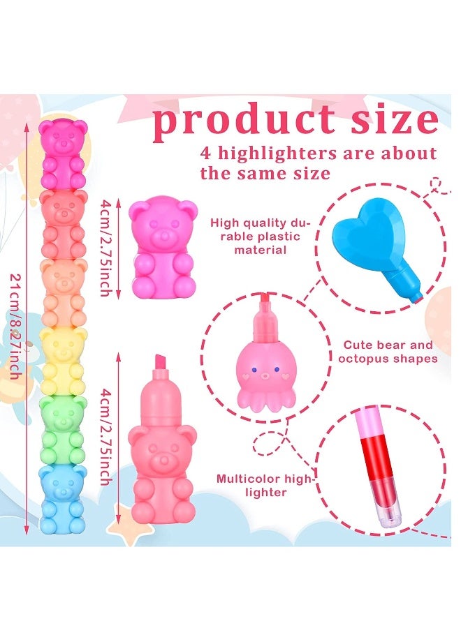 Generic Cute Mini Highlighter Pens 4 Pack 20 Pcs Octopus Bear Love Heart Round Pole Kawaii Marker Pens Classroom School Pastel Color Highlighters Cute Stationary Markers for Girls School Gifts - Image 2