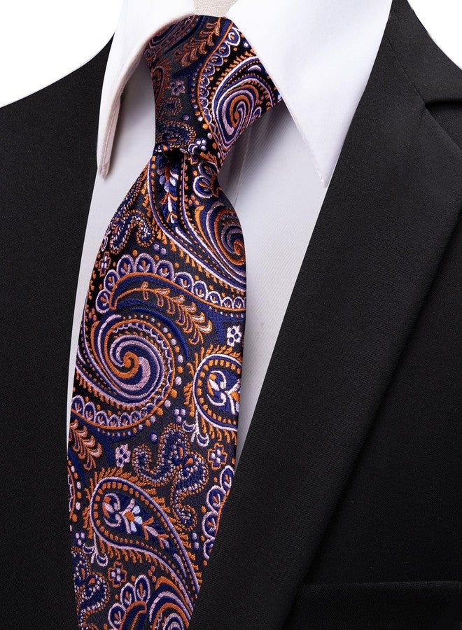 YourTies Paisley Men's Necktie Woven Silk Floral Ties for Men Designer Formal Business Party Wedding, Rust Blue Paisley, One size - Image 4