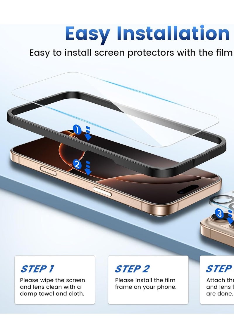 YoYoTech 2 Pack iPhone 16 Pro Max Screen Protector 6.9 Inch HD Tempered Glass,Scratch Resistant,Anti-Fingerprint,Bubble Free,Case Friendly, 9H Tempered Glass Film,Easy Installation Frame  - Image 3