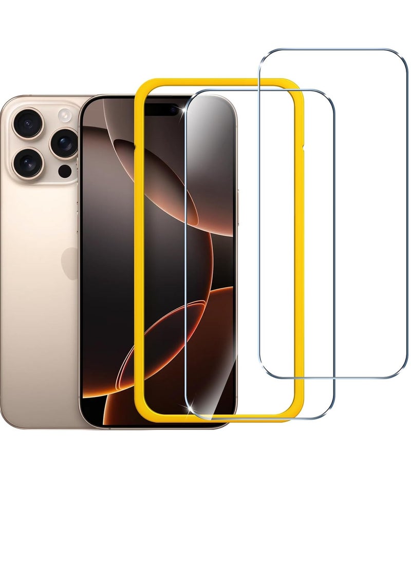 YoYoTech 2 Pack iPhone 16 Pro Max Screen Protector 6.9 Inch HD Tempered Glass,Scratch Resistant,Anti-Fingerprint,Bubble Free,Case Friendly, 9H Tempered Glass Film,Easy Installation Frame  - Image 1