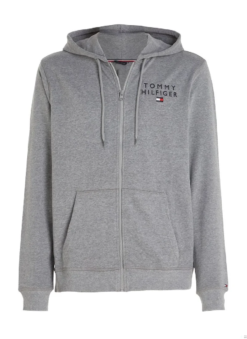 TOMMY HILFIGER Men's Original Logo Lounge Hoody, Grey