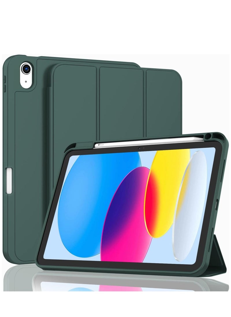 IAF iPad 10th Gen Case with Pencil Holder, Soft TPU Back, Auto Wake/Sleep, New Midnight Green  - Image 1