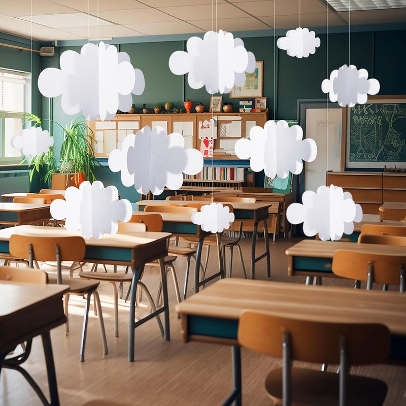 Tatuo 8 Pcs 3D Cloud Decorations Hanging Clouds for Ceiling Cloud Party Decorations Felt Fake Cloud Ornaments Classroom Decor Cloud Props for Art Wedding Nursery Children Room (White) - Image 1