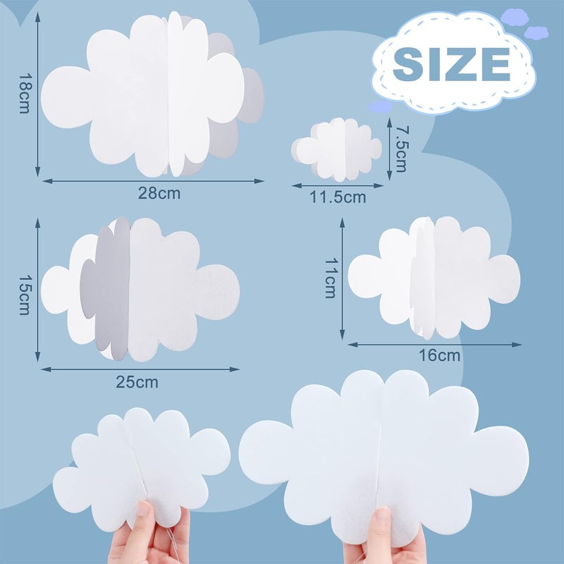 Tatuo 8 Pcs 3D Cloud Decorations Hanging Clouds for Ceiling Cloud Party Decorations Felt Fake Cloud Ornaments Classroom Decor Cloud Props for Art Wedding Nursery Children Room (White) - Image 3