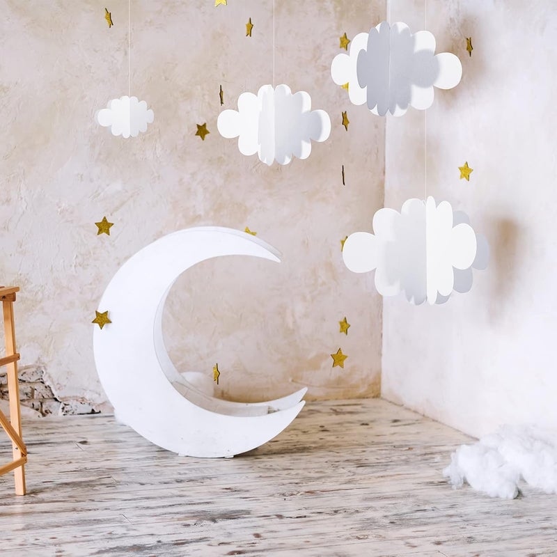 Tatuo 8 Pcs 3D Cloud Decorations Hanging Clouds for Ceiling Cloud Party Decorations Felt Fake Cloud Ornaments Classroom Decor Cloud Props for Art Wedding Nursery Children Room (White) - Image 4