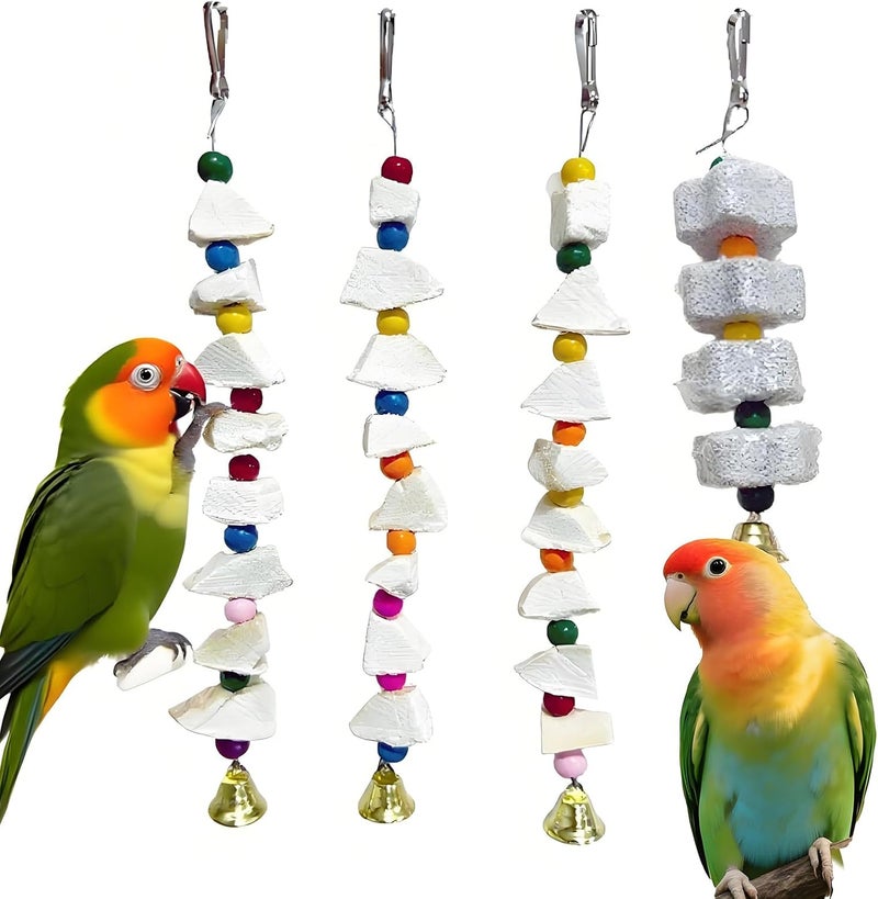 PRFOKEY 4-Pack Bird Chew Toys with Calcium Cuttlebone & Grinding Stone - for Parakeets, Budgies, Cockatiels & Lovebirds, Easy to Install, Promotes Beak Health & Prevents Destructive Chewing - Image 1