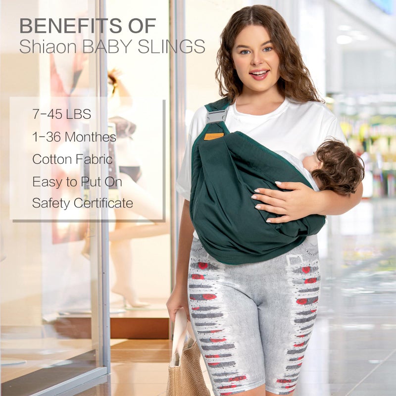 شياون Baby Sling Carrier Newborn to Toddler for Dad and Mom, Sling Baby Carrier Wrap Carrying, Adjustable Baby Holder Ideal for Baby Shower Gifts Carrying 7-45 lbs, Dark Green - Image 4