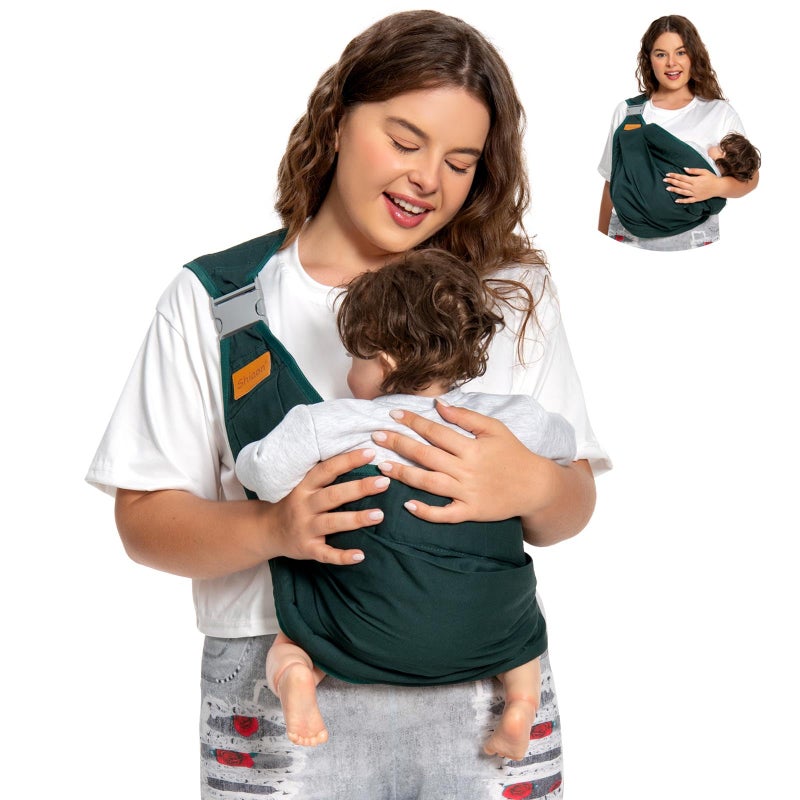 شياون Baby Sling Carrier Newborn to Toddler for Dad and Mom, Sling Baby Carrier Wrap Carrying, Adjustable Baby Holder Ideal for Baby Shower Gifts Carrying 7-45 lbs, Dark Green - Image 1