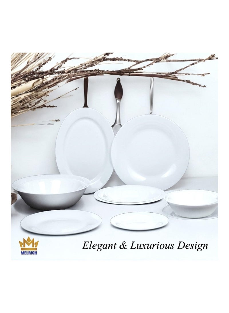 Melrich 33 Pcs Opal ware Dinner Set 6 Dinner plate 6 Dessert plate 6 Soup plate 6 Bowl 6 Soup Spoon 1 Serving Bowl 1 Ladle 1 Serving Plate Dishwasher Microwave safe - Image 3