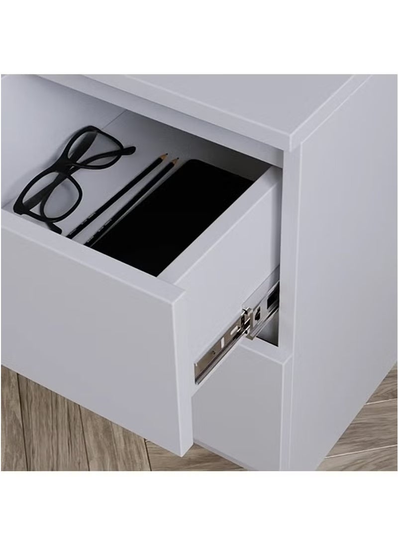 شو وو طاولة جانبية بسيطة لغرفة النوم، طاولة جانبية ريفية، طاولة جانبية بسيطة مع درجين للتخزين، طاولة قهوة بجانب السرير وطاولة جانبية مع درج - Image 2