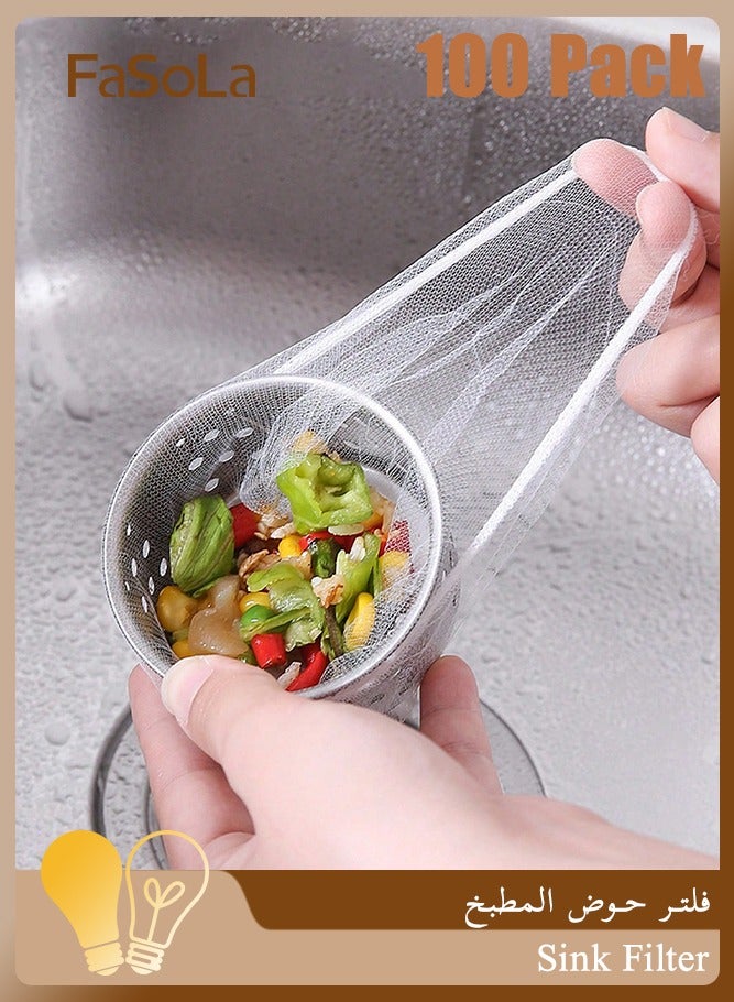 فاصولا فلتر حوض المطبخ، 100 قطعة مصفاة المجلى، كيس شبكي بوليستر عالي المرونة، واقي التصريف ذو شبكة ناعمة لبقايا الطعام، مصفاة مجلى للاستخدام مرة واحدة وفلتر تصريف المجاري للمطابخ السعودية الحديثة ومغاسل الحمامات (أبيض) - Image 1