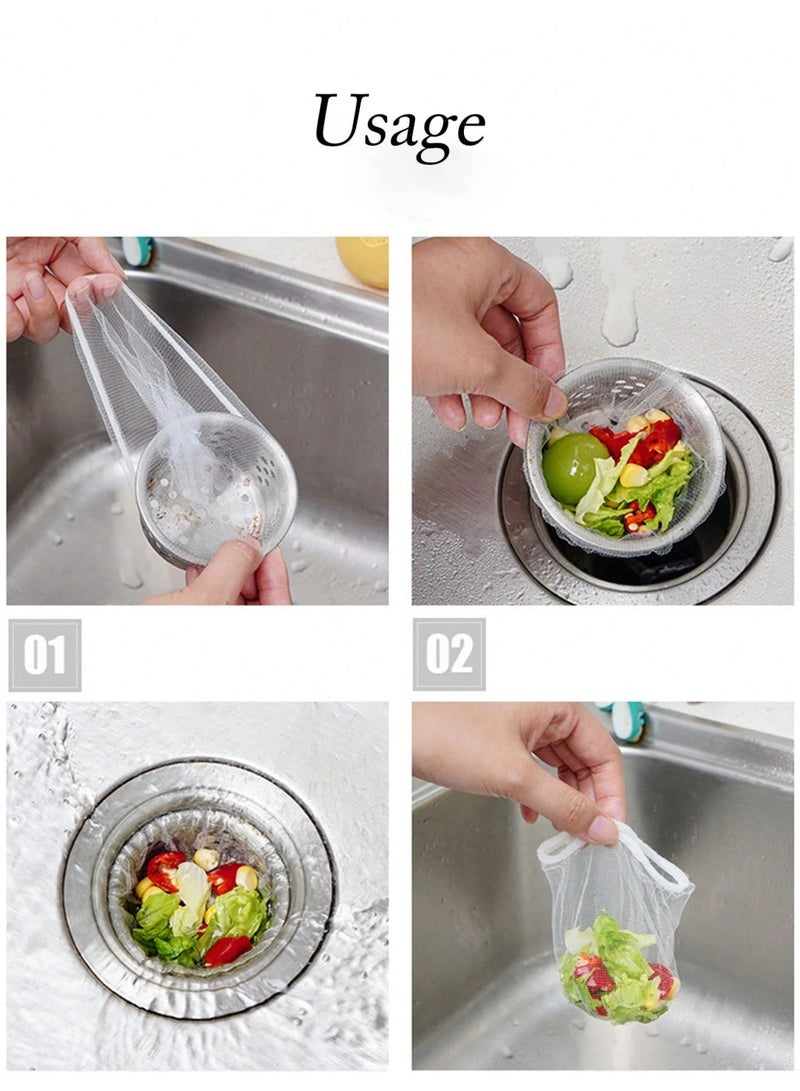فاصولا فلتر حوض المطبخ، 100 قطعة مصفاة المجلى، كيس شبكي بوليستر عالي المرونة، واقي التصريف ذو شبكة ناعمة لبقايا الطعام، مصفاة مجلى للاستخدام مرة واحدة وفلتر تصريف المجاري للمطابخ السعودية الحديثة ومغاسل الحمامات (أبيض) - Image 3